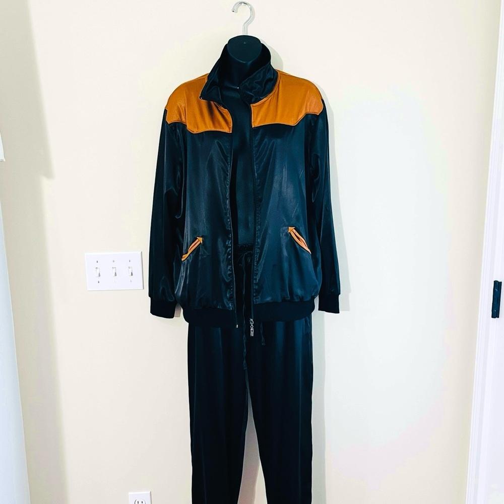 Black and Brown Bomber Jacket with Stand-up Collar with joggers